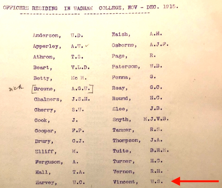 Officers residing at Wadham O.T.C.
